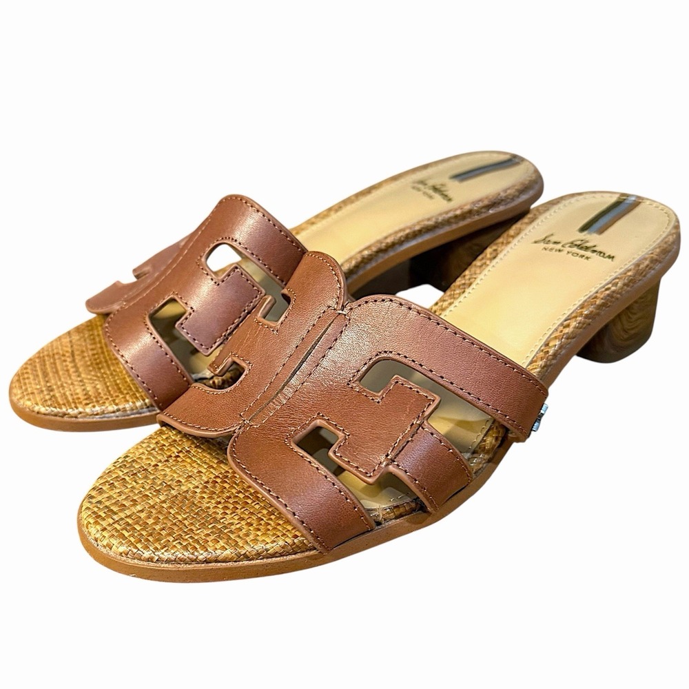 Sam Edelman Illie Bourbon Lea Block Heel Sandals Brown Leather Slide Size 6 M - Picture 2 of 10